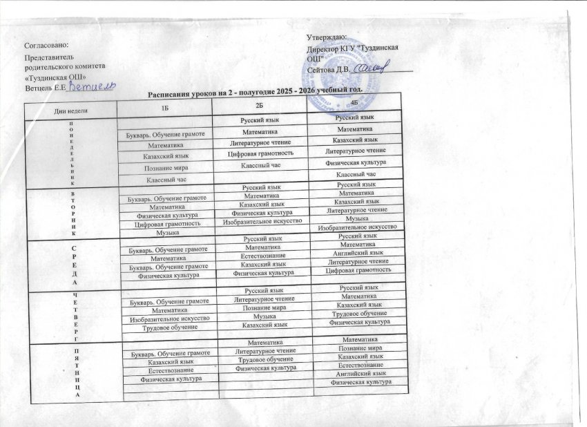 2025-2026 ж сабақ кестесі